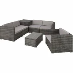 TECTAKE Canapé De Jardin PISE 5 Places Avec Coffre De Rangement, Variante 2 - Table De Jardin, Mobilier De Jardin, Fauteuil De Jardin - Gris