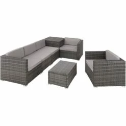 TECTAKE Canapé De Jardin PISE 5 Places Avec Coffre De Rangement, Variante 2 - Table De Jardin, Mobilier De Jardin, Fauteuil De Jardin - Gris -TECTAKE Soldes 2022 28263803 3