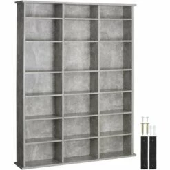 TECTAKE Soldes 2022 35 TECTAKE Étagère Bibliothèque Stevie 105,5x19x136,5cm - Etagere Pour CD, Meuble Pour CD, Meuble Range Pour CD - Gris Béton