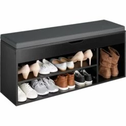 TECTAKE Banc à Chaussures NATALYA Avec Coussin D'assise 104x30x49cm - Noir -TECTAKE Soldes 2022 28423931 3