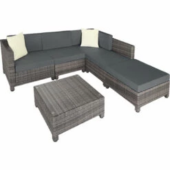 TECTAKE Salon Bas De Jardin AMY 5 Places Rembourrage De 10 De Cm Avec 2 Sets De Housses - Mobilier De Jardin, Meuble De Jardin, Ensemble Table Et Chaises De Jardin - Gris -TECTAKE Soldes 2022 28423964 3