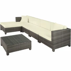 TECTAKE Salon Bas De Jardin AMY 5 Places Rembourrage De 10 De Cm Avec 2 Sets De Housses - Mobilier De Jardin, Meuble De Jardin, Ensemble Table Et Chaises De Jardin - Gris -TECTAKE Soldes 2022 28423964 4