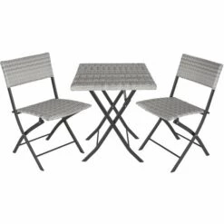 TECTAKE Salon De Jardin TREVI 2 Personnes - Mobilier De Jardin, Meuble De Jardin, Ensemble Table Et Chaises De Jardin - Gris Clair