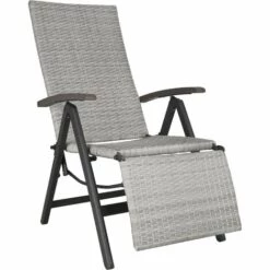 TECTAKE Fauteuil De Relaxation Pliable Avec Repose-pieds - Fauteuil Exterieur, Fauteuil Pliant, Transat - Gris Clair