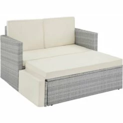 TECTAKE Canapé De Jardin CORFOU Modulable - Table De Jardin, Mobilier De Jardin, Fauteuil De Jardin - Gris Clair