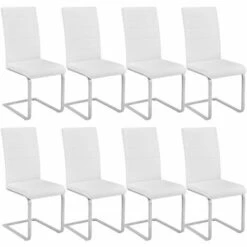 TECTAKE Lot De 8 Chaises BETTINA - Lot De 8 Chaises Salle A Manger, Chaises De Cuisine, Chaises De Salon - Blanc
