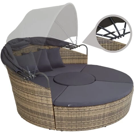 TECTAKE Bain De Soleil Rond Modulable ZANZIBAR - Chaise Longue, Transat Bain De Soleil, Transat Jardin - Marron Naturel 6 TECTAKE Bain De Soleil Rond Modulable ZANZIBAR - Chaise Longue, Transat Bain De Soleil, Transat Jardin - Marron Naturel – Image 4