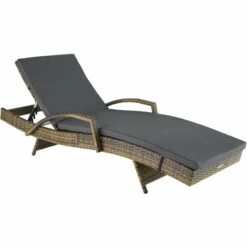 TECTAKE Bain De Soleil OCEANE 5 Positions Cadre En Aluminium - Chaise Longue, Transat Bain De Soleil, Transat Jardin - Marron Naturel