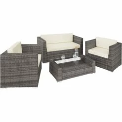TECTAKE Salon Bas De Jardin MUNICH 4 Places Avec 2 Sets De Housses - Mobilier De Jardin, Meuble De Jardin, Ensemble Table Et Chaises De Jardin - Gris -TECTAKE Soldes 2022 30321168 3