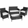 TECTAKE Salon De Jardin MADERE 2 Chaises Fauteuils, 1 Banc, 1 Table - Mobilier De Jardin, Meuble De Jardin, Ensemble Table Et Chaises De Jardin - Noir -TECTAKE Soldes 2022 30634004 1