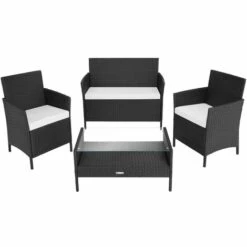 TECTAKE Salon De Jardin MADERE 2 Chaises Fauteuils, 1 Banc, 1 Table - Mobilier De Jardin, Meuble De Jardin, Ensemble Table Et Chaises De Jardin - Noir -TECTAKE Soldes 2022 30634004 5