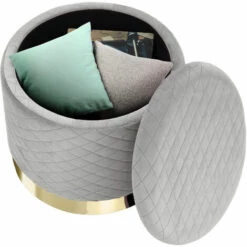 TECTAKE Pouf Coffre De Rangement Aspect Velours COCO Matelassé - Tabouret Bas, Tabouret Design, Petit Tabouret - Gris Clair -TECTAKE Soldes 2022 33239335 3