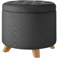 TECTAKE Tabouret Avec Coffre De Rangement Aspect Lin SUNA Capitonné - Tabouret Bois, Tabouret Bas, Tabouret Scandinave - Gris Foncé -TECTAKE Soldes 2022 33300526 3