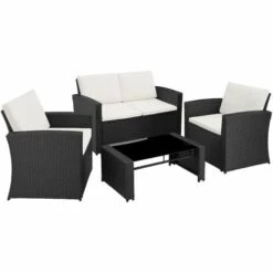 TECTAKE Salon Bas De Jardin LUCQUES 4 Places - Mobilier De Jardin, Meuble De Jardin, Ensemble Table Et Chaises De Jardin - Noir