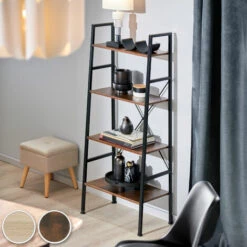 TECTAKE Etagère échelle NEWCASTLE Style Industriel 57,5 X 35,5 X 139 Cm - Bibliothèque, Etagere Bois, Bibliothèque Meuble - Bois Foncé Industriel -TECTAKE Soldes 2022 37330696 3