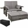 TECTAKE Canapé De Jardin CRETE 2 Places Avec Housse De Protection - Table De Jardin, Mobilier De Jardin, Fauteuil De Jardin - Gris