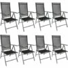 TECTAKE Lot De 8 Chaises De Jardin Pliantes En Aluminium - Lot De 8 Fauteuils De Jardin, Fauteuils Exterieur, Chaises Exterieur - Noir/anthracite