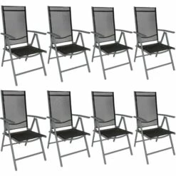 TECTAKE Lot De 8 Chaises De Jardin Pliantes En Aluminium - Lot De 8 Fauteuils De Jardin, Fauteuils Exterieur, Chaises Exterieur - Noir/anthracite
