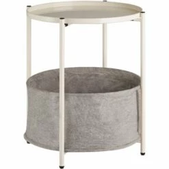 TECTAKE Table D’appoint CANTERBURY 45,5x45,5x53cm - Table D'appoint Ronde, Table à Plateau, Table De Salon - Crème