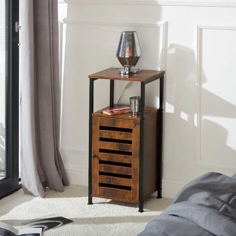 TECTAKE Armoire D’appoint DURHAM Meuble De Rangement Style Vintage 38,5x31,5x81cm - Armoire D’appoint, Table De Chevet, Armoire De Chevet - Bois Foncé Industriel 4 TECTAKE Armoire D’appoint DURHAM Meuble De Rangement Style Vintage 38,5x31,5x81cm - Armoire D’appoint, Table De Chevet, Armoire De Chevet - Bois Foncé Industriel – Image 2