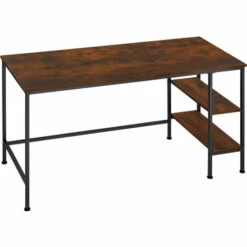 TECTAKE Bureau Informatique DONEGAL 140x60x76,5cm - Bureau, Table Pour Ordinateur, Table De Bureau - Bois Foncé Industriel