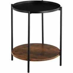 TECTAKE Table D’appoint SUNDERLAND 45,5x54,5cm - Table D’appoint Ronde, Table à Plateau, Table De Salon - Bois Foncé Industriel
