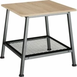 TECTAKE Table D’appoint BEDFORD 45,5x45x47cm - Table D’appoint De Style Industriel, Table De Rangement, Table Basse - Bois Clair Industriel, Chêne Sonoma