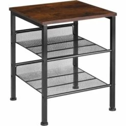 TECTAKE Table D’appoint LINCOLN 40,5x40x50,5cm - Table D’appoint De Style Industriel, Table De Rangement, Table Basse - Bois Foncé Industriel