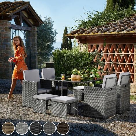 TECTAKE Salon De Jardin BILBAO 8 Places Avec Housse De Protection - Mobilier De Jardin, Meuble De Jardin, Ensemble Table Et Chaises De Jardin - Noir/gris 4 TECTAKE Salon De Jardin BILBAO 8 Places Avec Housse De Protection - Mobilier De Jardin, Meuble De Jardin, Ensemble Table Et Chaises De Jardin - Noir/gris – Image 2