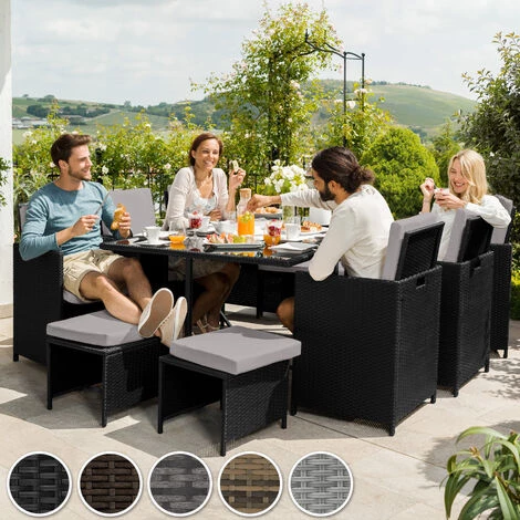 TECTAKE Salon De Jardin MALAGA 10 Places Avec Housse De Protection - Mobilier De Jardin, Meuble De Jardin, Ensemble Table Et Chaises De Jardin - Noir/gris 4 TECTAKE Salon De Jardin MALAGA 10 Places Avec Housse De Protection - Mobilier De Jardin, Meuble De Jardin, Ensemble Table Et Chaises De Jardin - Noir/gris – Image 2