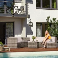 TECTAKE Salon En Rotin Verona - Meuble De Jardin En Rotin, Meuble De Balcon, Garniture De Balcon - Marron Naturel -TECTAKE Soldes 2022 50656668 4