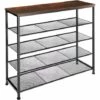 TECTAKE Étagère à Chaussures SHEFFIELD 100x30,5x93cm - Étagère à Chaussures Avec étagères Grillagées, Rangement Pour Chaussures, Organisateur Pour Chaussures - Bois Foncé Industriel -TECTAKE Soldes 2022 50884410 1