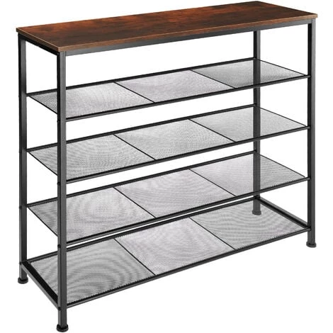 TECTAKE Étagère à Chaussures SHEFFIELD 100x30,5x93cm - Étagère à Chaussures Avec étagères Grillagées, Rangement Pour Chaussures, Organisateur Pour Chaussures - Bois Foncé Industriel 3 TECTAKE Étagère à Chaussures SHEFFIELD 100x30,5x93cm - Étagère à Chaussures Avec étagères Grillagées, Rangement Pour Chaussures, Organisateur Pour Chaussures - Bois Foncé Industriel