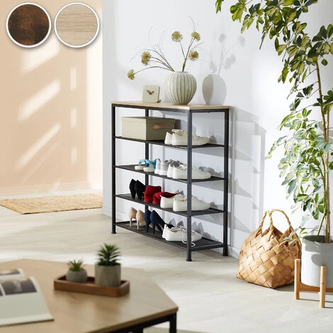 TECTAKE Étagère à Chaussures SHEFFIELD 100x30,5x93cm - Étagère à Chaussures Avec étagères Grillagées, Rangement Pour Chaussures, Organisateur Pour Chaussures - Bois Foncé Industriel 4 TECTAKE Étagère à Chaussures SHEFFIELD 100x30,5x93cm - Étagère à Chaussures Avec étagères Grillagées, Rangement Pour Chaussures, Organisateur Pour Chaussures - Bois Foncé Industriel – Image 2