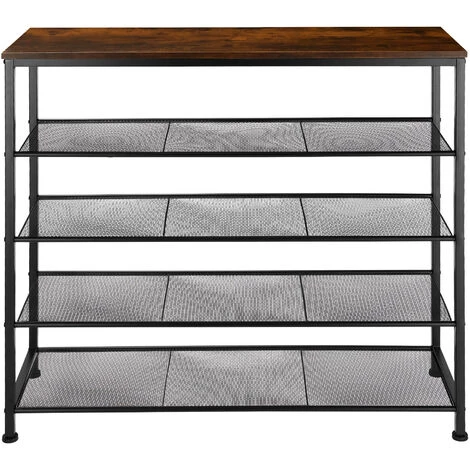 TECTAKE Étagère à Chaussures SHEFFIELD 100x30,5x93cm - Étagère à Chaussures Avec étagères Grillagées, Rangement Pour Chaussures, Organisateur Pour Chaussures - Bois Foncé Industriel 5 TECTAKE Étagère à Chaussures SHEFFIELD 100x30,5x93cm - Étagère à Chaussures Avec étagères Grillagées, Rangement Pour Chaussures, Organisateur Pour Chaussures - Bois Foncé Industriel – Image 3