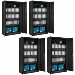 TECTAKE Lot De 4 Armoires Métallique à Dossiers 5 Niveaux 180x90x40cm - Meuble Rangement, Armoire De Bureau, Etagere De Rangement - Noir