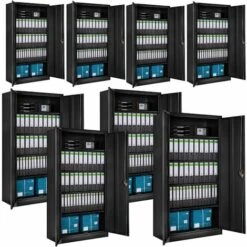 TECTAKE Lot De 8 Armoires Métallique à Dossiers 5 Niveaux 180x90x40cm - Meuble Rangement, Armoire De Bureau, Etagere De Rangement - Noir