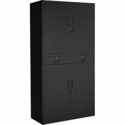 TECTAKE Lots De 2 Armoires Métallique De Classement Avec 2 Tiroirs 180x90x40cm - Meuble Rangement, Armoire De Bureau, Etagere De Rangement - Noir -TECTAKE Soldes 2022 50884485 3