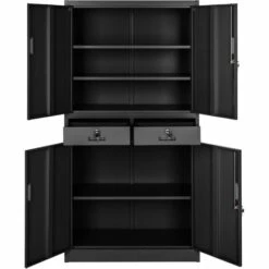TECTAKE Lots De 2 Armoires Métallique De Classement Avec 2 Tiroirs 180x90x40cm - Meuble Rangement, Armoire De Bureau, Etagere De Rangement - Noir -TECTAKE Soldes 2022 50884485 4