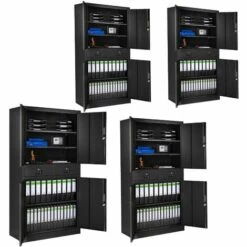 TECTAKE Lots De 4 Armoires Métallique De Classement Avec 2 Tiroirs 180x90x40cm - Meuble Rangement, Armoire De Bureau, Etagere De Rangement - Noir