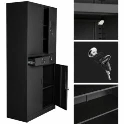 TECTAKE Lots De 4 Armoires Métallique De Classement Avec 2 Tiroirs 180x90x40cm - Meuble Rangement, Armoire De Bureau, Etagere De Rangement - Noir -TECTAKE Soldes 2022 50884486 5