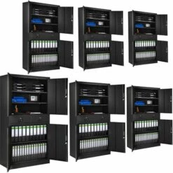 TECTAKE Lots De 6 Armoires Métallique De Classement Avec 2 Tiroirs 180x90x40cm - Meuble Rangement, Armoire De Bureau, Etagere De Rangement - Noir