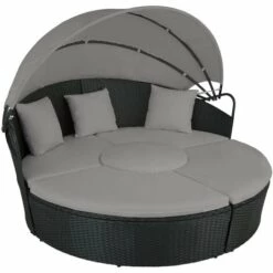 TECTAKE Bain De Soleil Rond Modulable SANTORIN - Chaise Longue, Transat Bain De Soleil, Transat Jardin - Noir/gris