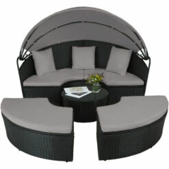 TECTAKE Bain De Soleil Rond Modulable SANTORIN - Chaise Longue, Transat Bain De Soleil, Transat Jardin - Noir/gris -TECTAKE Soldes 2022 51221575 3