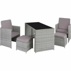 TECTAKE Salon De Jardin En Résine Tressée PALERME 4 Places - Mobilier De Jardin, Meuble De Jardin, Ensemble Table Et Chaises De Jardin - Gris Clair/gris Foncé
