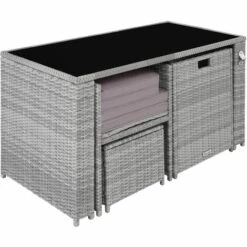 TECTAKE Salon De Jardin En Résine Tressée PALERME 4 Places - Mobilier De Jardin, Meuble De Jardin, Ensemble Table Et Chaises De Jardin - Gris Clair/gris Foncé -TECTAKE Soldes 2022 51221582 3