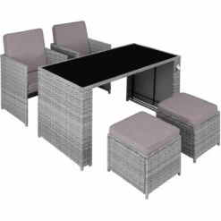 TECTAKE Salon De Jardin En Résine Tressée PALERME 4 Places - Mobilier De Jardin, Meuble De Jardin, Ensemble Table Et Chaises De Jardin - Gris Clair/gris Foncé -TECTAKE Soldes 2022 51221582 4