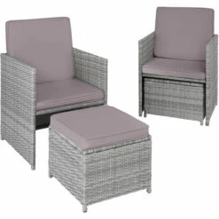 TECTAKE Salon De Jardin En Résine Tressée PALERME 4 Places - Mobilier De Jardin, Meuble De Jardin, Ensemble Table Et Chaises De Jardin - Gris Clair/gris Foncé -TECTAKE Soldes 2022 51221582 5