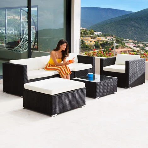 TECTAKE Salon Bas De Jardin MILAN 5 Places - Mobilier De Jardin, Meuble De Jardin, Ensemble Table Et Chaises De Jardin - Noir/gris 4 TECTAKE Salon Bas De Jardin MILAN 5 Places - Mobilier De Jardin, Meuble De Jardin, Ensemble Table Et Chaises De Jardin - Noir/gris – Image 2