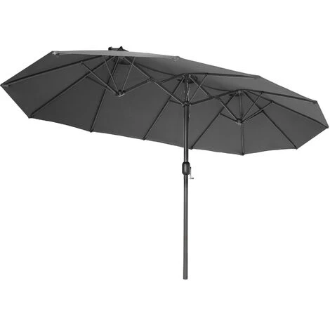 TECTAKE Parasol SILIA En Aluminium 460 X 270 Cm Réglable En Hauteur - Parasol Double, Parasol De Marché, Parasol De Jardin - Gris 4 TECTAKE Parasol SILIA En Aluminium 460 X 270 Cm Réglable En Hauteur - Parasol Double, Parasol De Marché, Parasol De Jardin - Gris – Image 2